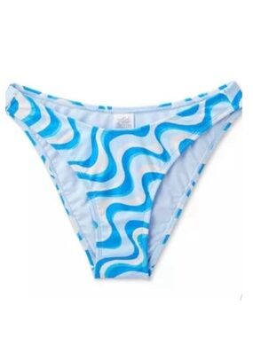 Wild Fable Blue White Wave High Leg Cheeky Bikini Bottom Size XXL